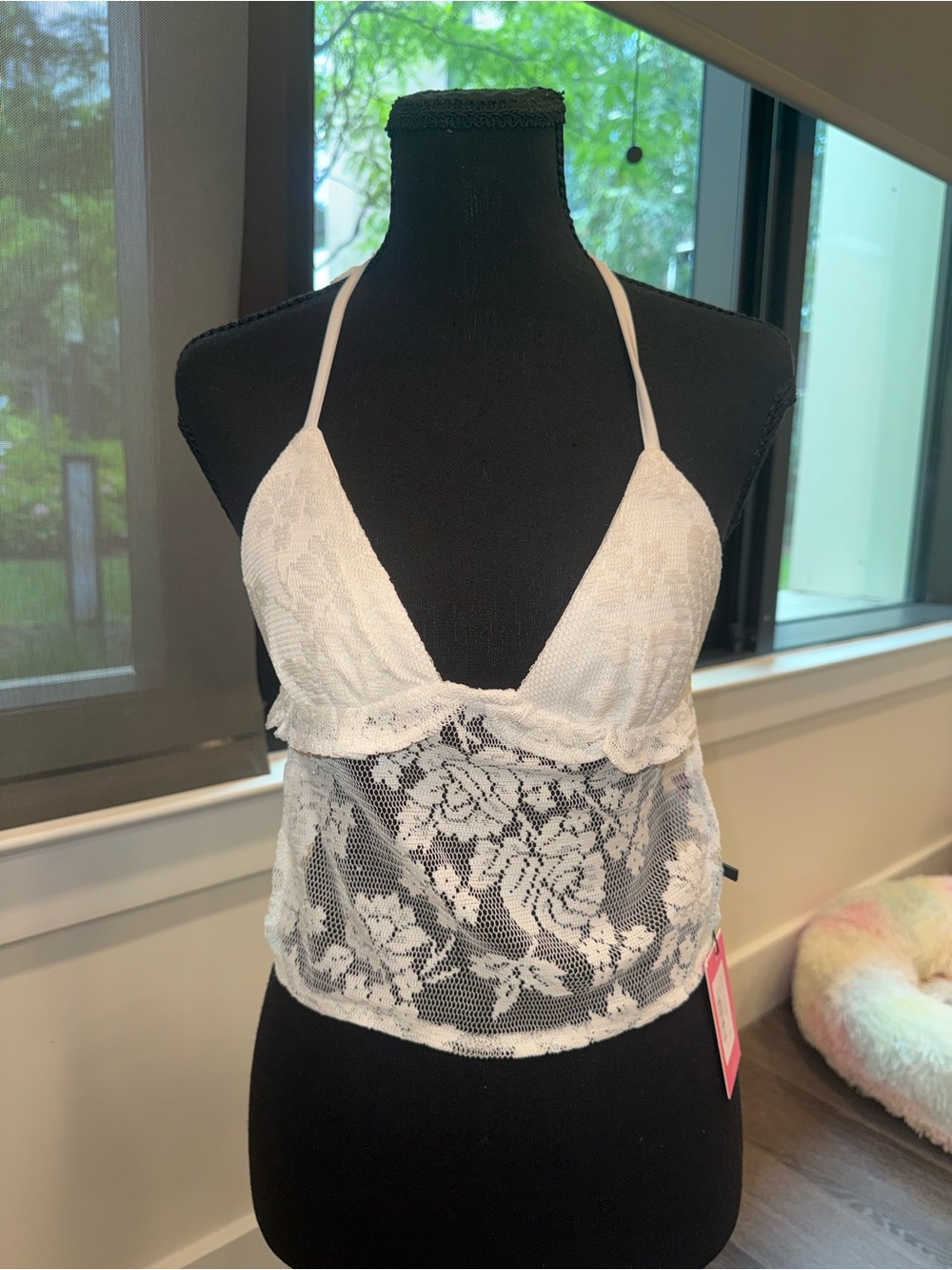 Edikted White Lace Halter Bralette Tank